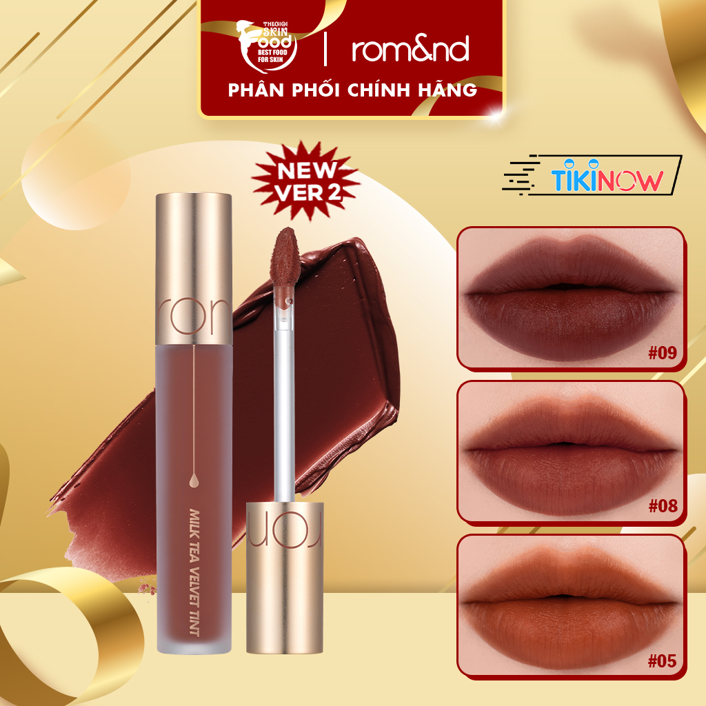 [NEW-Ver 2] Son kem lì trà sữa, lâu trôi, Hàn Quốc Romand Milk Tea Velvet Tint