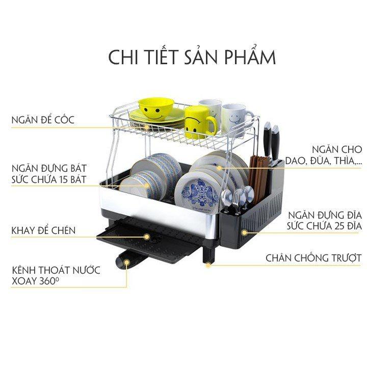 Kệ Úp Chén Bát Đĩa , Giá Đựng Bát 2 Tầng Đa Năng Thông Minh DELUXE RACK DRAIN