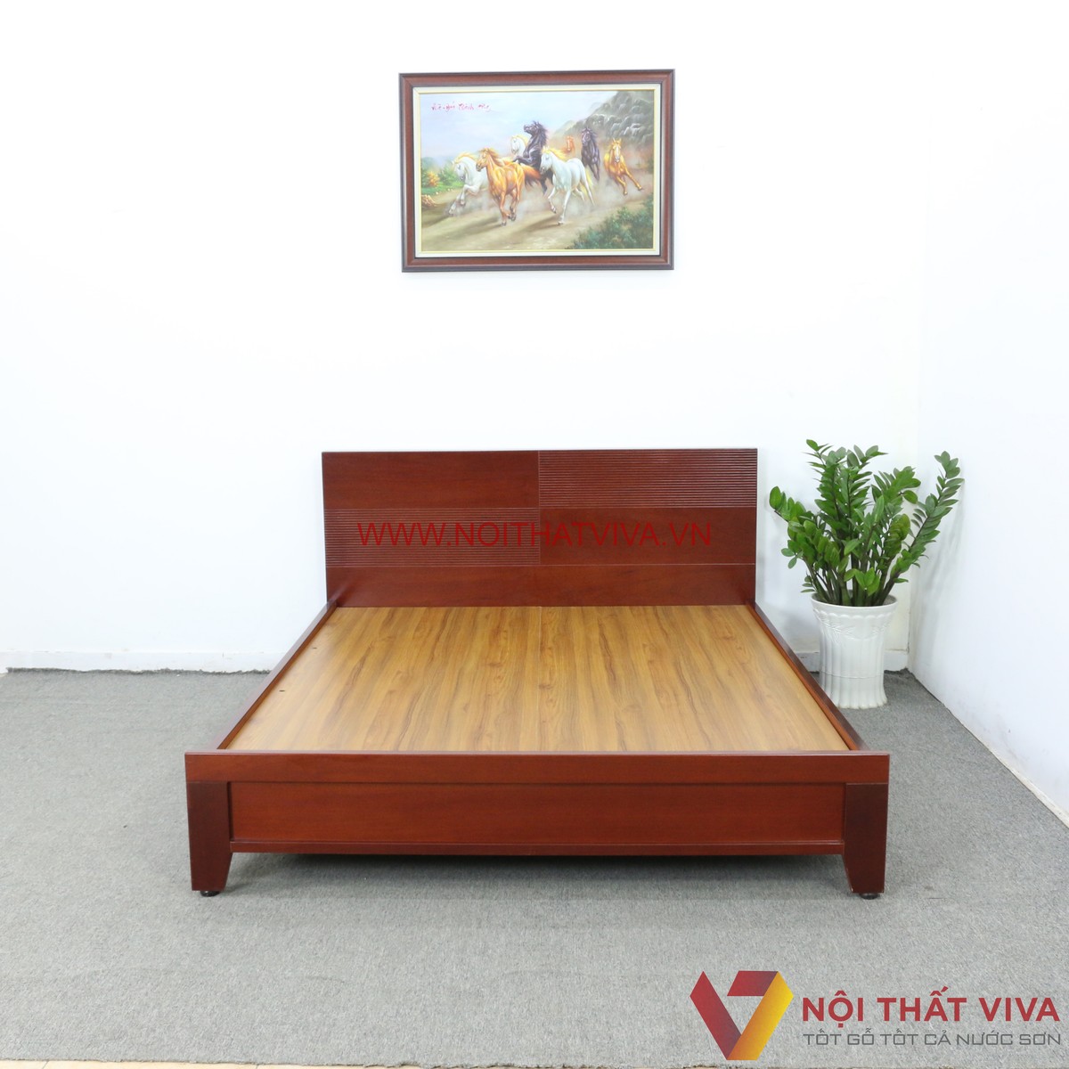 Giường Gỗ 4 Chân Cao Màu Xoan Đào MDF Phủ Melamine Chạy Chỉ Đẹp Giá Rẻ