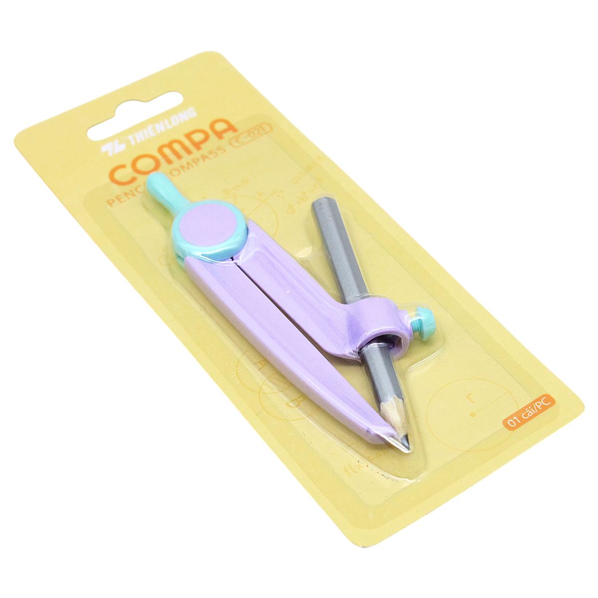 Bộ Compa Kèm Bút Chì Gỗ - Thiên Long C-021 (Mẫu Màu Giao Ngẫu Nhiên)