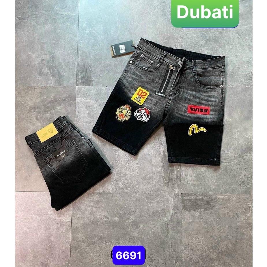 QUẦN SỌT SHORT LỬNG JEAN NAM CHẤT BÒ KIỂU KHÓA LỆCH ĐEN THÊU EVISU NHẬT BẢN HOT TREND 2022 DB-6691 - DUBATI FASHION