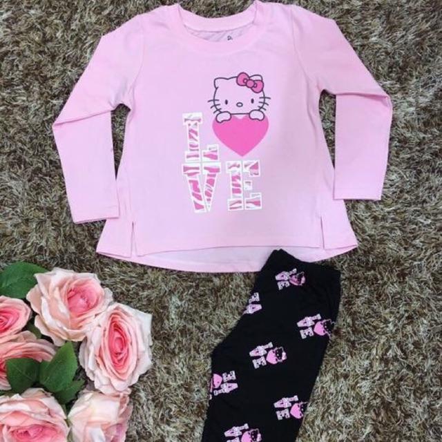 Bộ cotton kitty hồng cho bé gái size 13