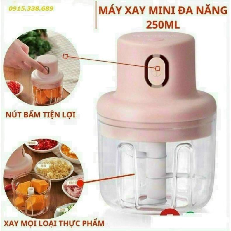 Máy xay điện đa năng cầm tay 250ml, cổng sạc Usb, xay tỏi ớt, xay thịt, xay rau củ quả