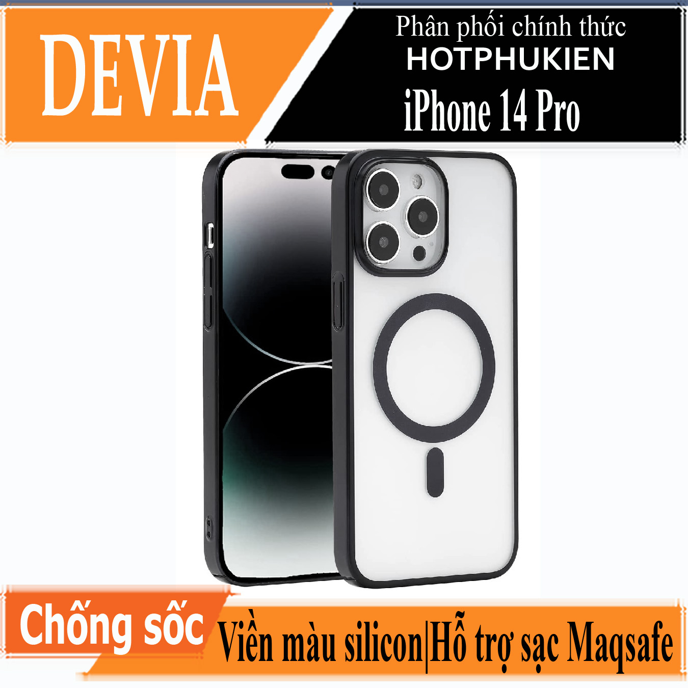 Ốp lưng chống sốc viền crom cho iPhone 14 Pro (6.1 inch) hỗ trợ sạc Maqsafe hiệu DEVIA Glimmer Series (mặt lưng trong suốt, gờ bảo vệ Camera) - hàng nhập khẩu