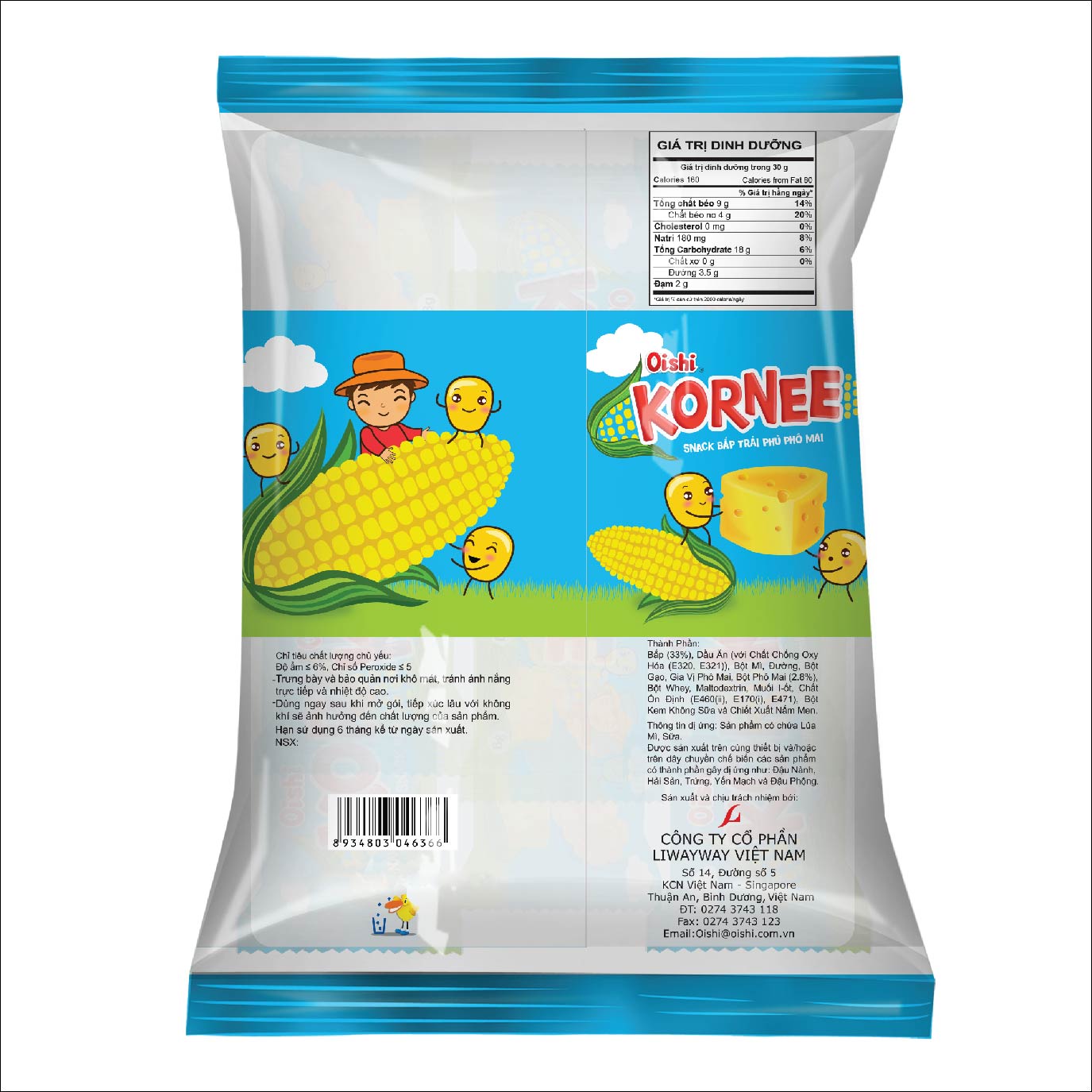 Combo 20 gói Oishi Snack Bắp Trái Vị Phô Mai Kornee (80g/gói/10 que)