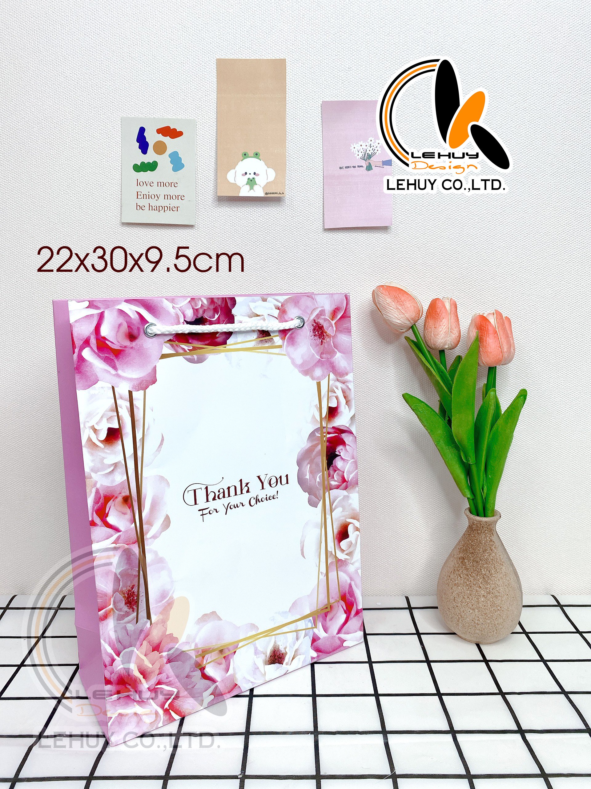 COMBO 50 TÚI GIẤY C ĐỨNG LỚN HOA HỒNG (KT 30x22x10 cm)