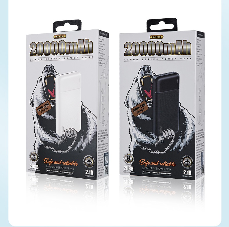 Pin sạc dự phòng Remax RPP-166 20000mAh Lango, 2 cổng input / output