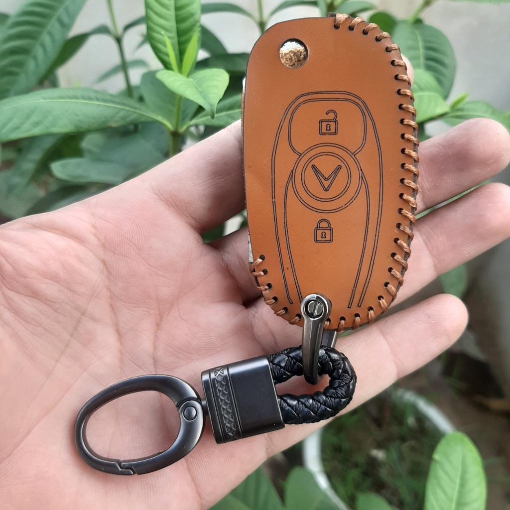 Bao Da Chìa Khóa Vinfast Fadil Da bò 100%, có khắc tên và sđt chủ xe,