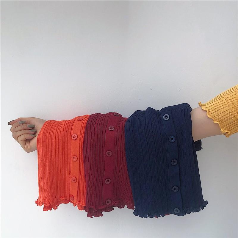 Áo thun len dệt tay ngắn cổ chữ O thời trang cho nữ