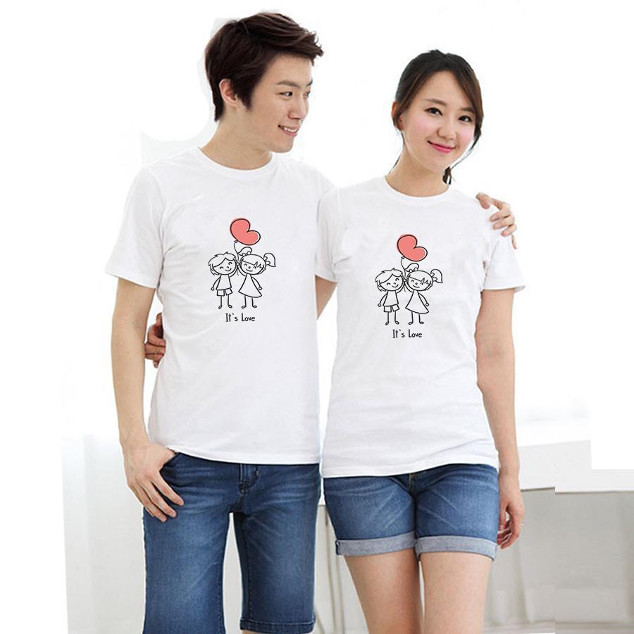 Áo thun cặp đôi in hình form rộng phong cách hàn quốc