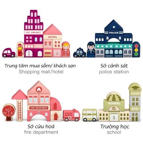 Đồ Chơi Mô Hình Giao Thông Thành Phố Bằng Gỗ 100 Chi Tiết