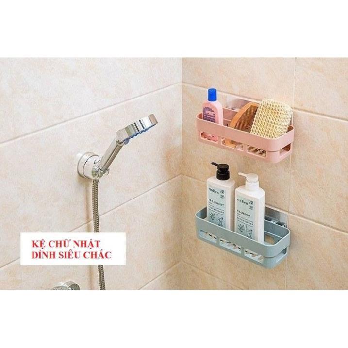 Khay Kệ Nhựa Chữ Nhật Dán Tường Để Đồ Nhà Tắm 2 Dáng Cao Và Dài