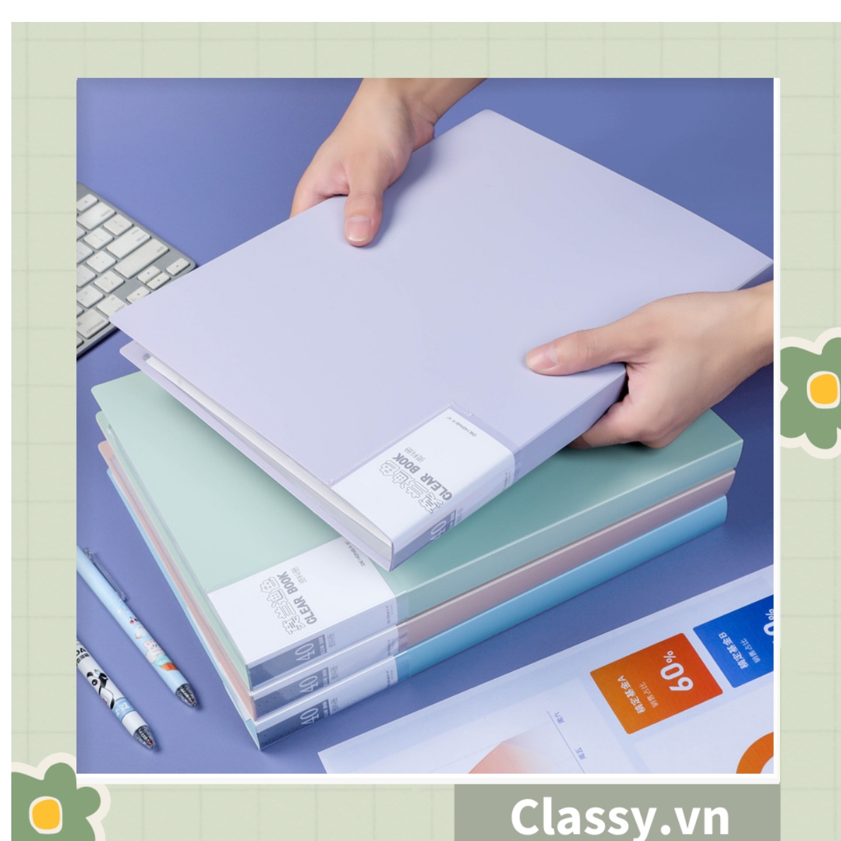 File lá A4 đựng tài liệu nhiều ngăn, Tệp đựng tài liệu 30 lá chất liệu PP cao cấp - bìa đựng giấy A4 Classy Basic PK1787