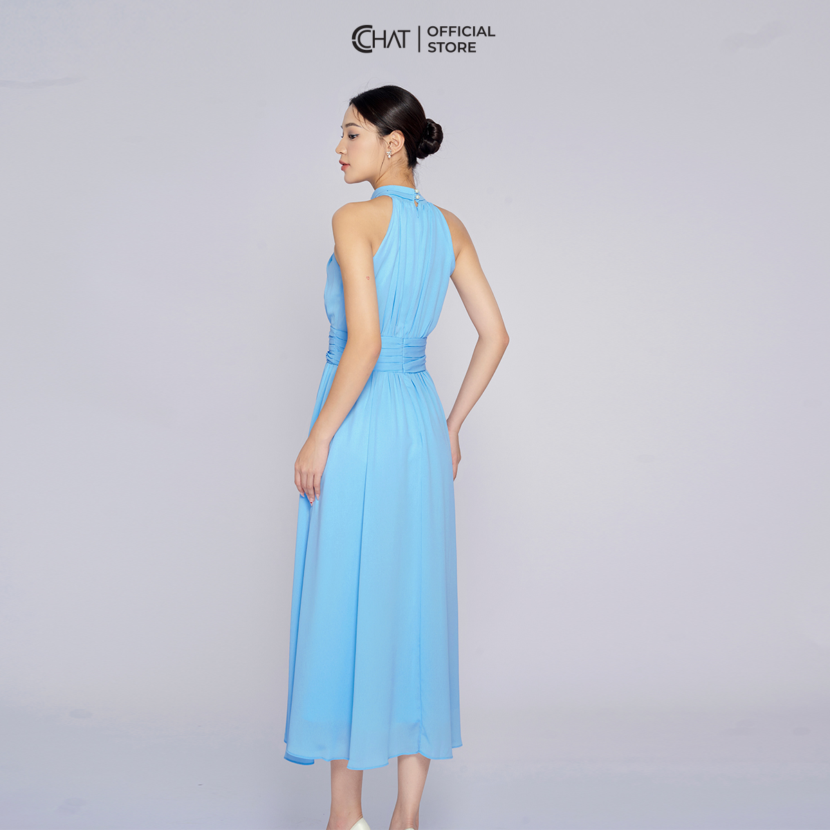 Đầm Nữ Kiểu Cổ Yếm Rúm Xòe Ôm Eo Chất Voan Cao Cấp Mềm Mịn 53VSV2004XT