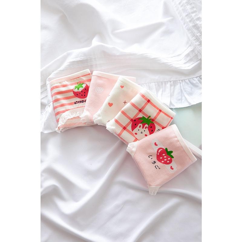 Quần Lót Nữ Cotton Kháng Khuẩn Hình Dâu Tây Viền Ren Ngang Eo . Hàng Loại Đẹp.