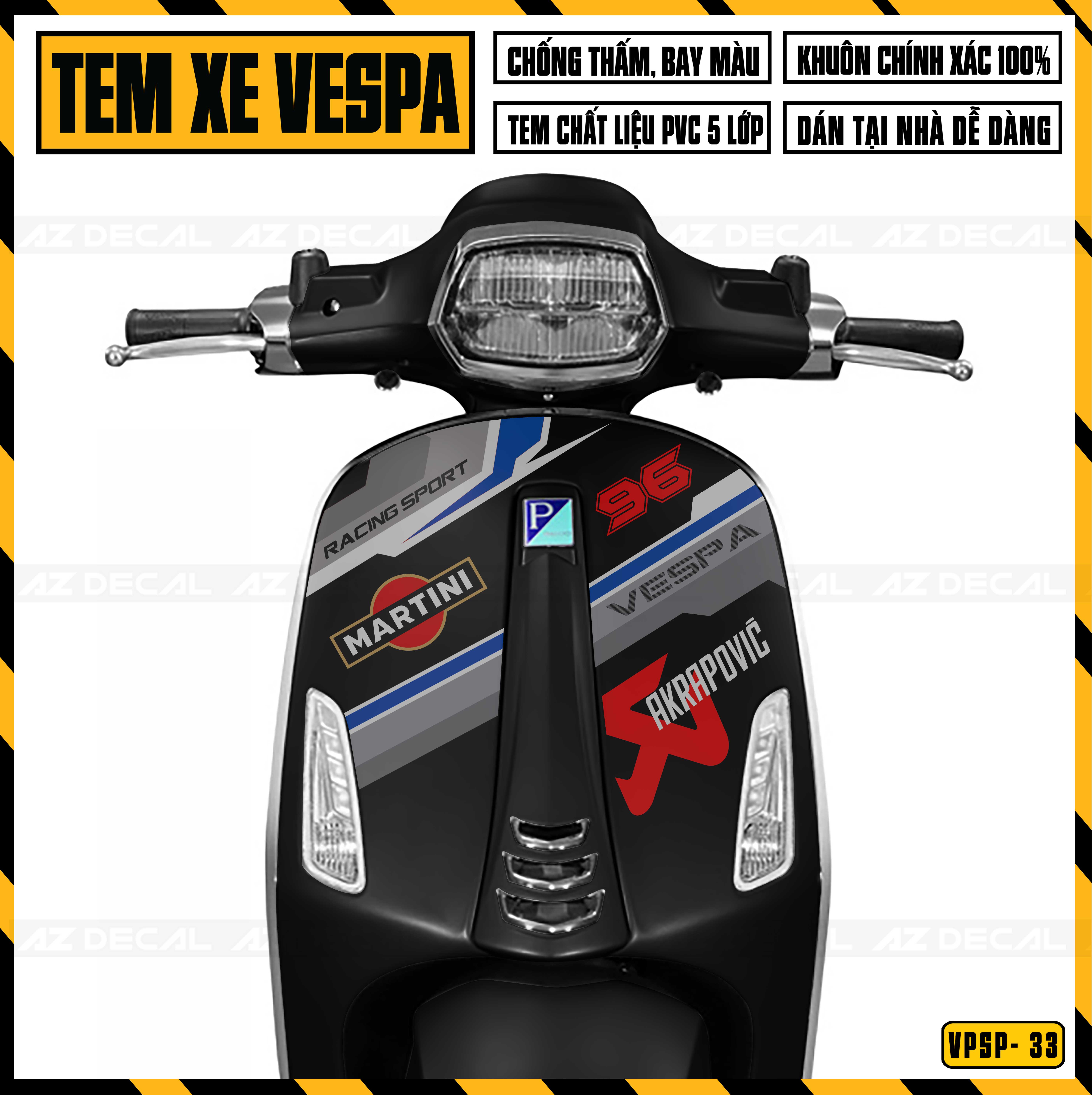 Decal Rời Dán Xe Vespa Sprint / Primavera Mẫu Martini | VP33 | Tem Rời Cắt Sẵn Dễ Dán, Chống Nước