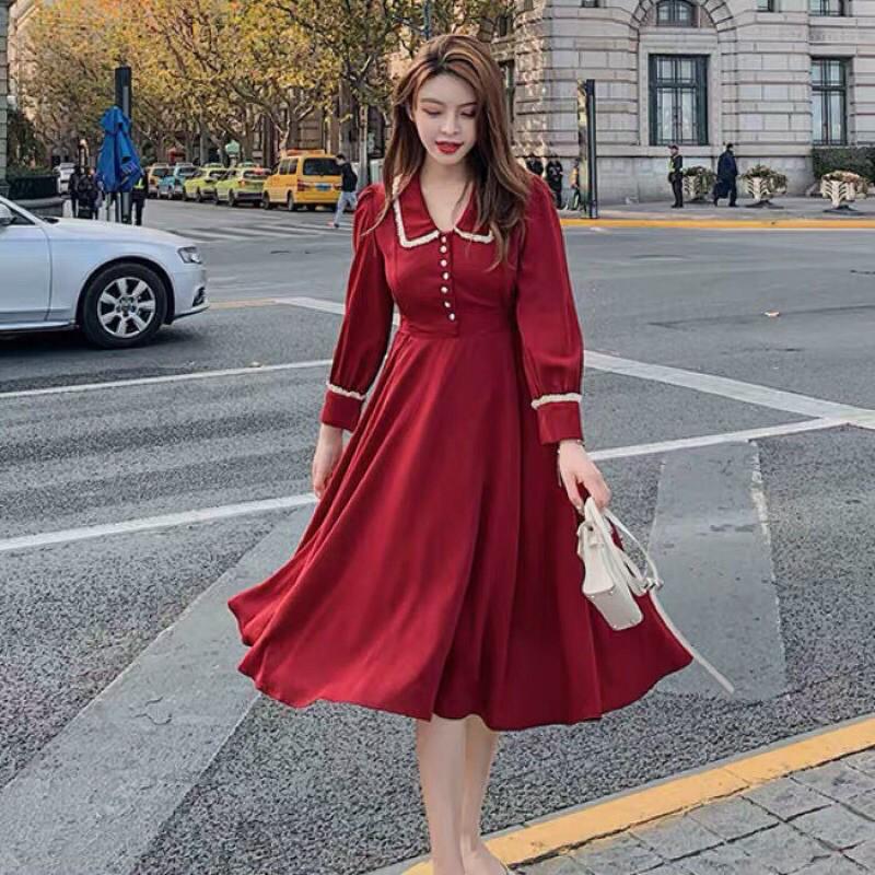 Đầm Tiểu Thư Dài Tay Phối Nút Giá Rẻ