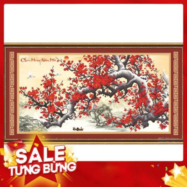 Tranh ĐÍNH ĐÁ Cành đào Chúc Mừng Năm Mới AL 77570 88570-Chưa Đính
