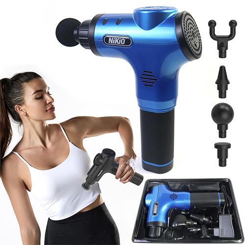 Súng Massage Cầm Tay Nikio NK-170A - Kỹ Thuật Mát Xa Gõ Hiện Đại, Tác Động Sâu, Hỗ Trợ Giãn Cơ Toàn Thân - 4 Đầu Thay Thế, 6 Cấp Độ Mát Xa, Pin Sạc Không Dây 2000 mAh