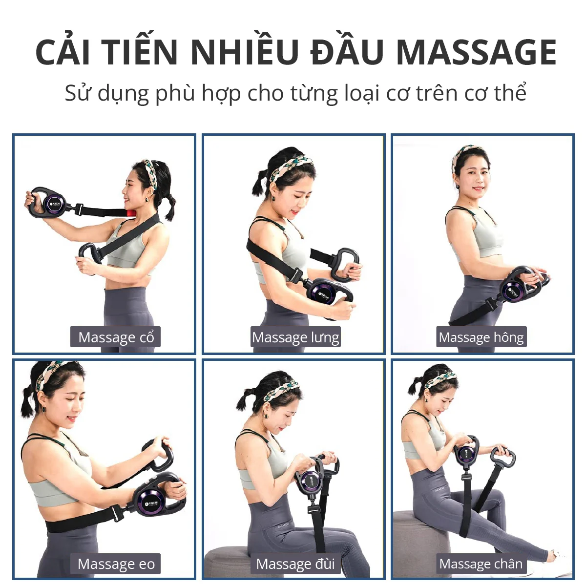 Súng massage Kachi MK353 Pro 6 đầu massage kèm đai rung