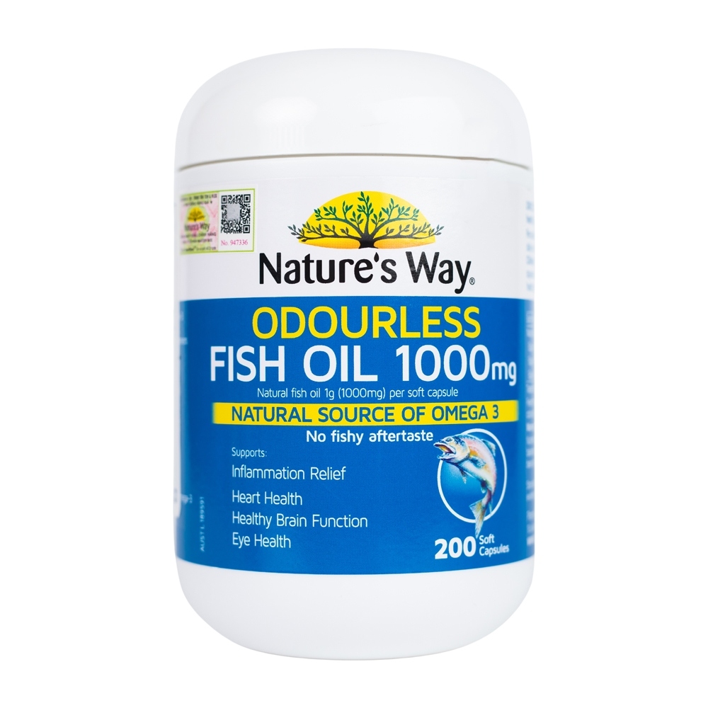 DHA Cho Bà Bầu Nature's Way Odourless Fish Oil 1000mg Giúp Não Bộ Thai Nhi Phát Triển Toàn Diện (Hộp 200 Viên)