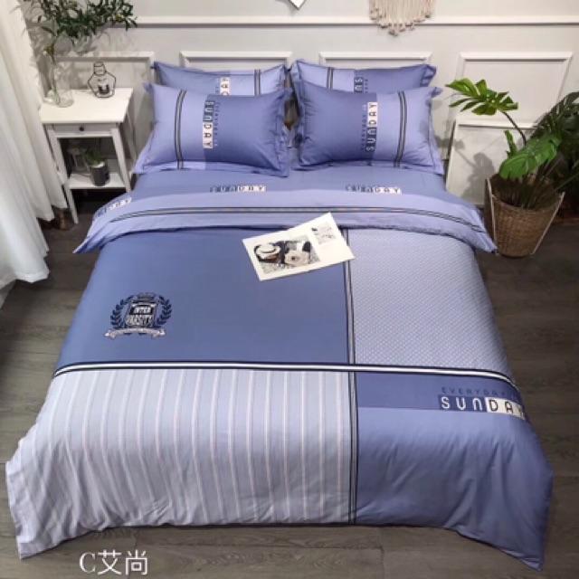 Set Ga Gối Cotton Organic Hàng Nhập Khẩu Cao Cấp 4 Món Mẫu kẻ Khung Vuông