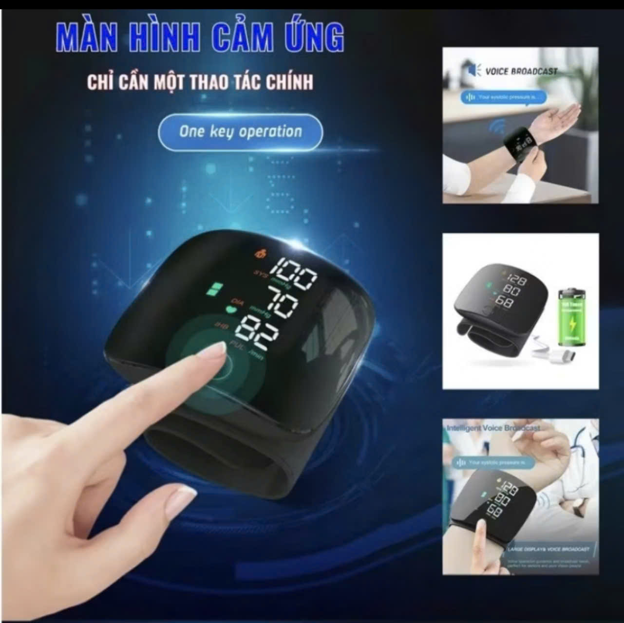 Đo Huyet Ap Cổ Tay Chính Xác Thông Minh, Giọng Nói Tiếng Việt, Bản Sạc Pin ,  Màn Hình LED