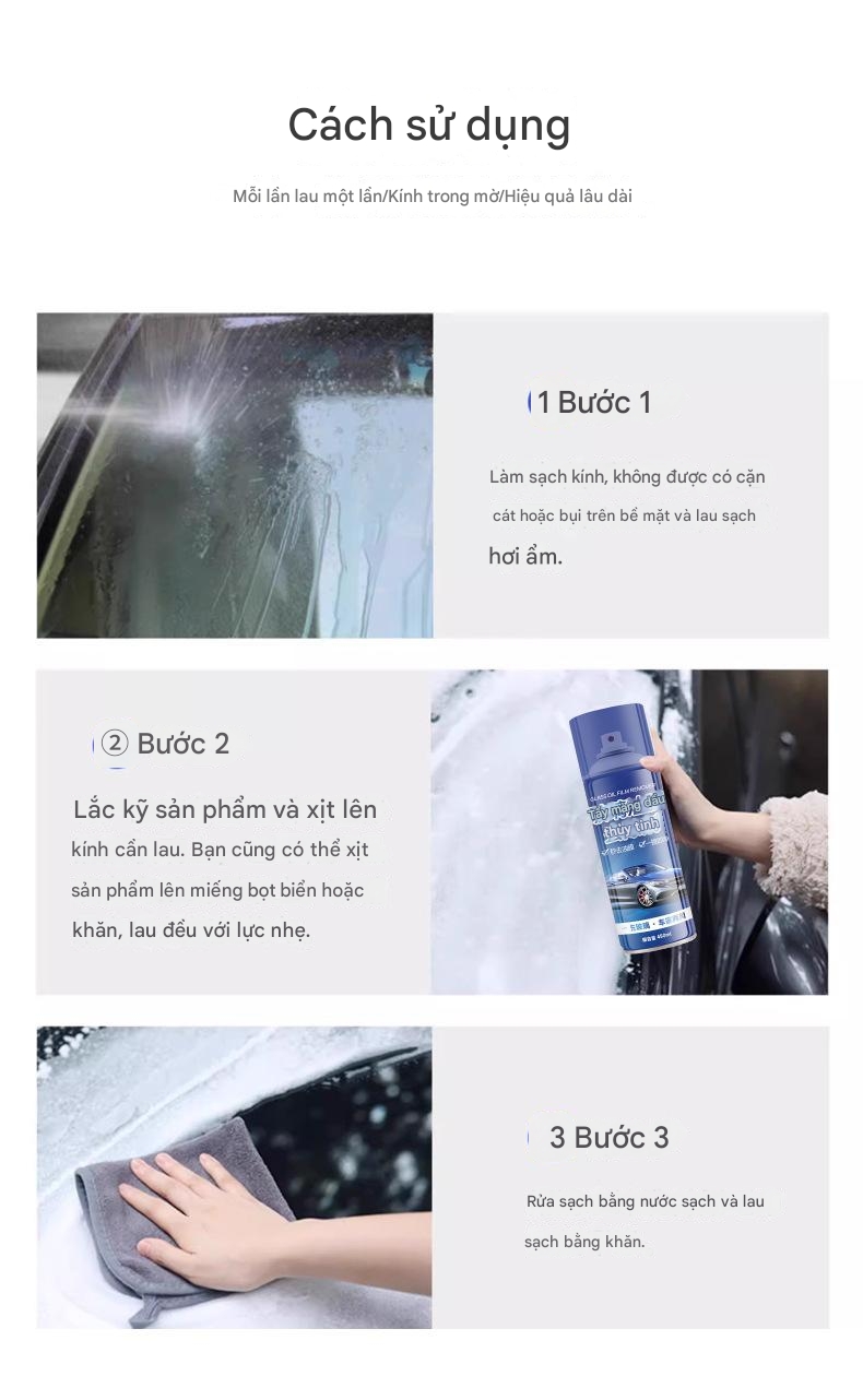 Dung Dịch Tẩy Vết Dầu Trên Kính Lái Xe Ô Tô, Gương Chiếu Hậu, Nội Thất Bề Mặt Kính 450ml - Hàng Nhập Khẩu