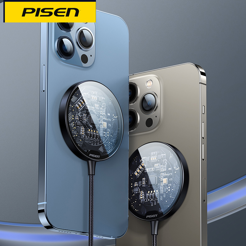 Sạc từ tính PISEN QUICK Mag-Safe Wireless ice Crystal 15W Explorer- Hàng chính hãng