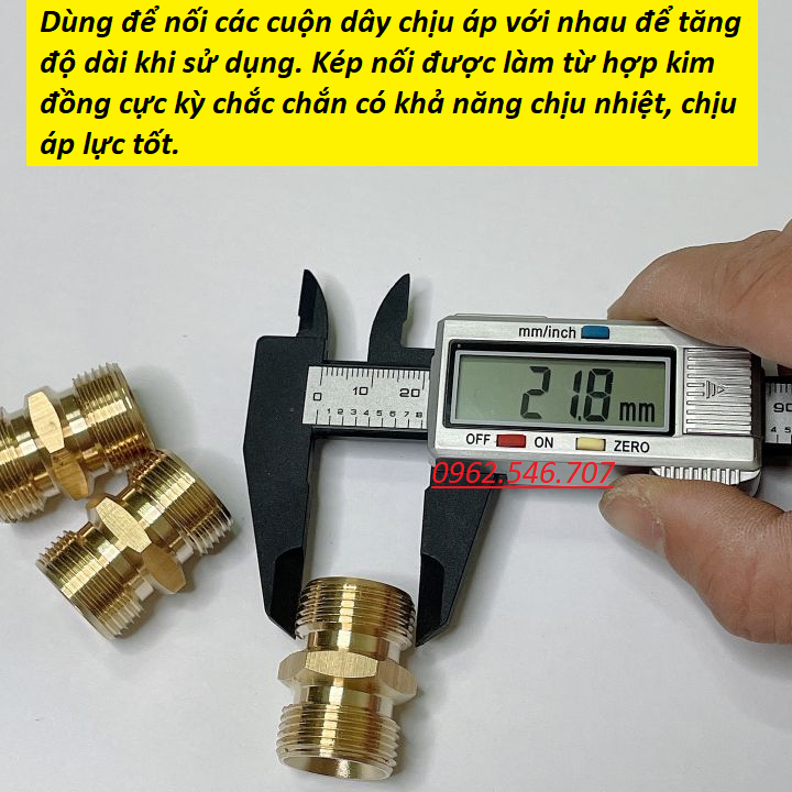 Khớp nối dây xịt máy rửa xe 2 đầu ren 22mm Bằng Đồng