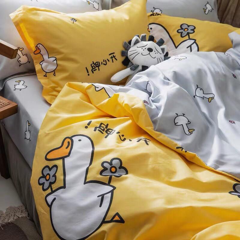 Bộ chăn ga Cotton Poly M2T bedding chăn ga Hàn Quốc họa tiết Vịt bầu đủ size miễn phí bo chun