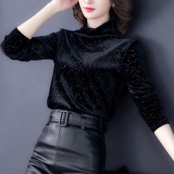 Áo nhung ánh nhũ cổ lọ