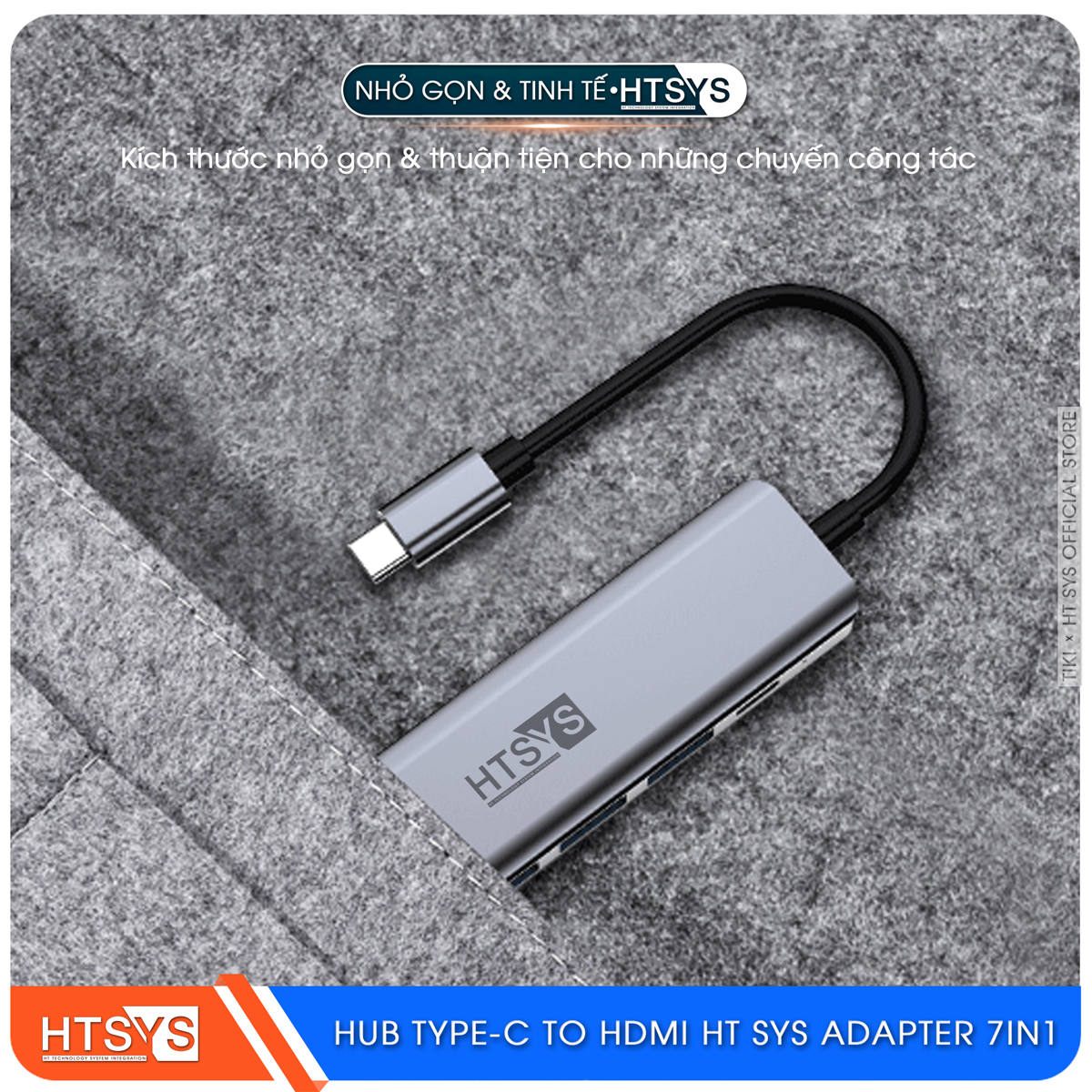 Hub Type C HT SYS 7 in 1 To HDMI, USB 3.0, SD, TF, USB C, PD 100W - Hàng Chính Hãng