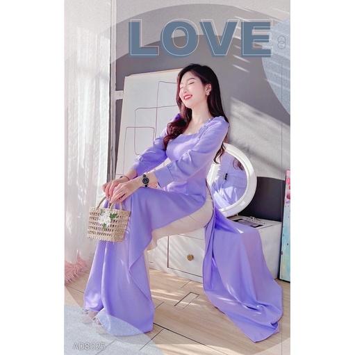 Áo dài tím cổ vuông đính ngọc