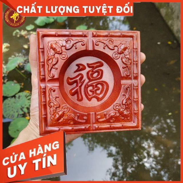 GẠT TÀN THUỐC GỖ HƯƠNG ĐỤC CHẠM HOA VĂN CHỮ PHÚC