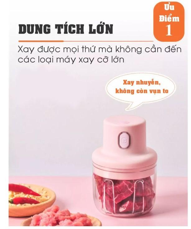 Máy Xay Tỏi Ớt Đa Năng, Máy Nghiền Thực Phẩm, Máy Xay Đồ Ăn Dặm Cho Trẻ, Máy Xay Mini Cầm Tay Chạy Pin, 250ML