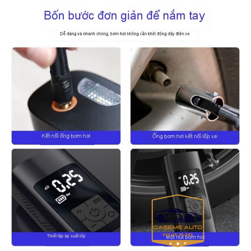 Bơm Lốp Ô Tô - Xe Máy Mini Không Dây CARSUN C3106, Pin Sạc 4000mAh, Áp Suất 150PSI, Có Đèn LED Chiếu Sáng, Đèn Cảnh Báo, Kiêm Sạc Dự Phòng Cao Cấp