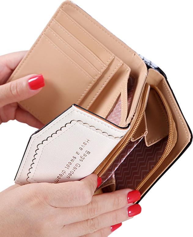 Ví bóp ngắn nữ viền hoa phối màu