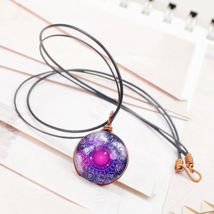 Dây chuyền 12 cung hoàng đạo Zodiac tông tím huyền bí 06647-DC003