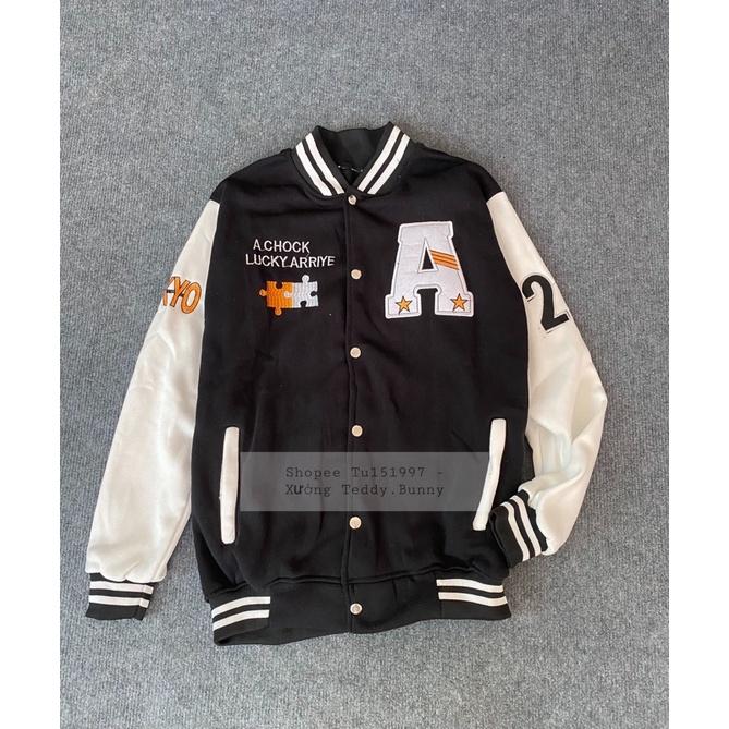 VARSITY JACKET BOMBER CHỮ A - BOMBER NỈ LÓT BÔNG THÊU HÌNH CHỮ A