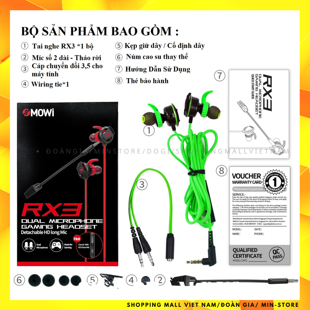 Tai nghe gaming có dây chơi game xMOWi RX3 có thể tháo rời và tích hợp micro dài kèm chuẩn kết nối 3.5mm tiện dụng (Bản quốc tế, hàng nhập khẩu chính hãng, Màu Đỏ, Tặng Găng Gaming)