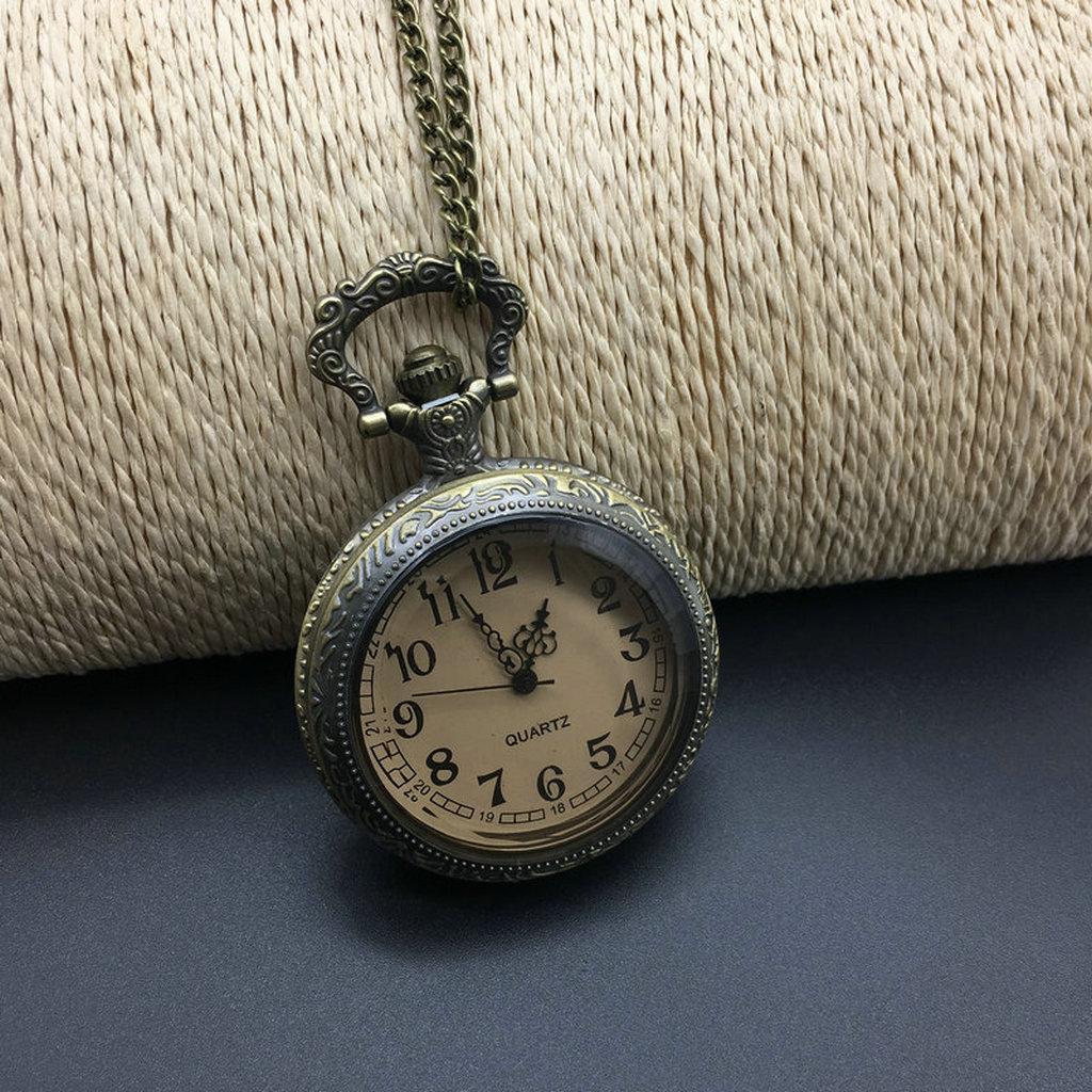 Prettyia Retro Flower Steampunk  Pocket Watch Pendant Necklace Bronze