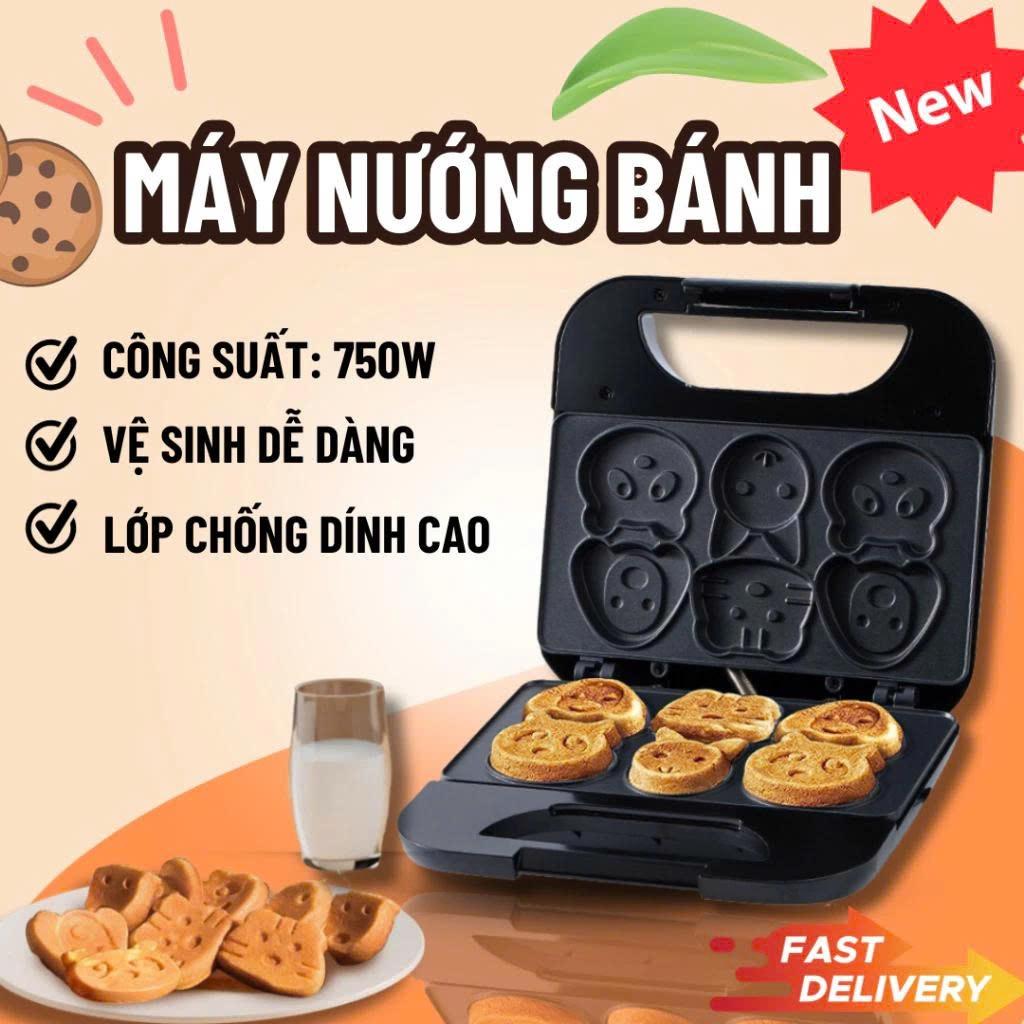 Máy làm bánh khuôn 6 hình động vật, máy nướng bánh hình thú chống dính, làm bữa sáng cho bé hình thú đa dạng