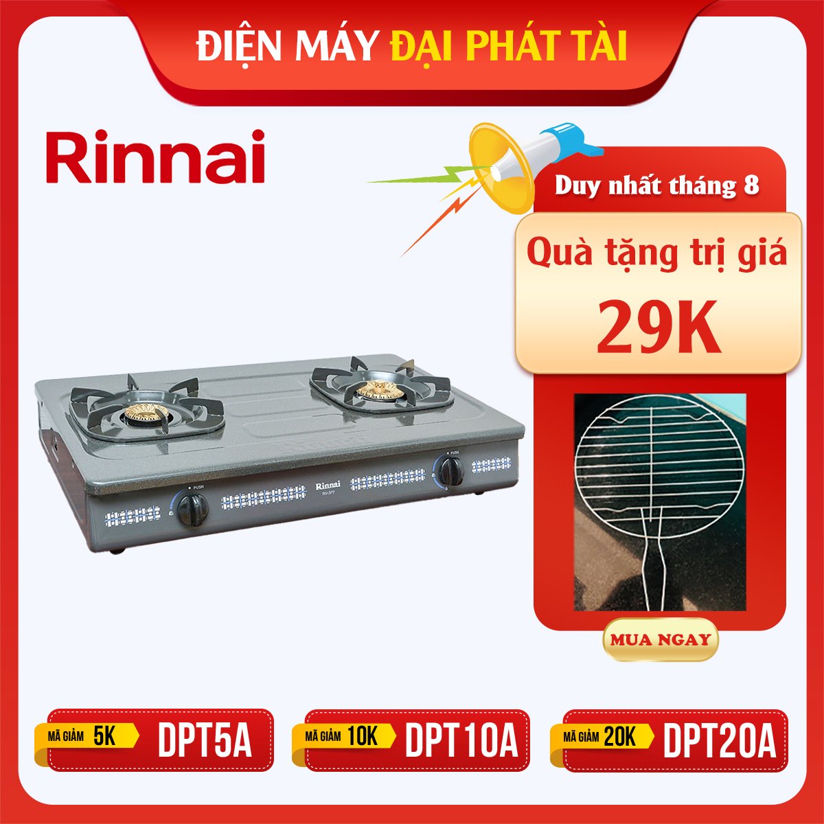 Bếp Ga Đôi Rinnai RV-377N - Đen - Hàng Chính Hãng
