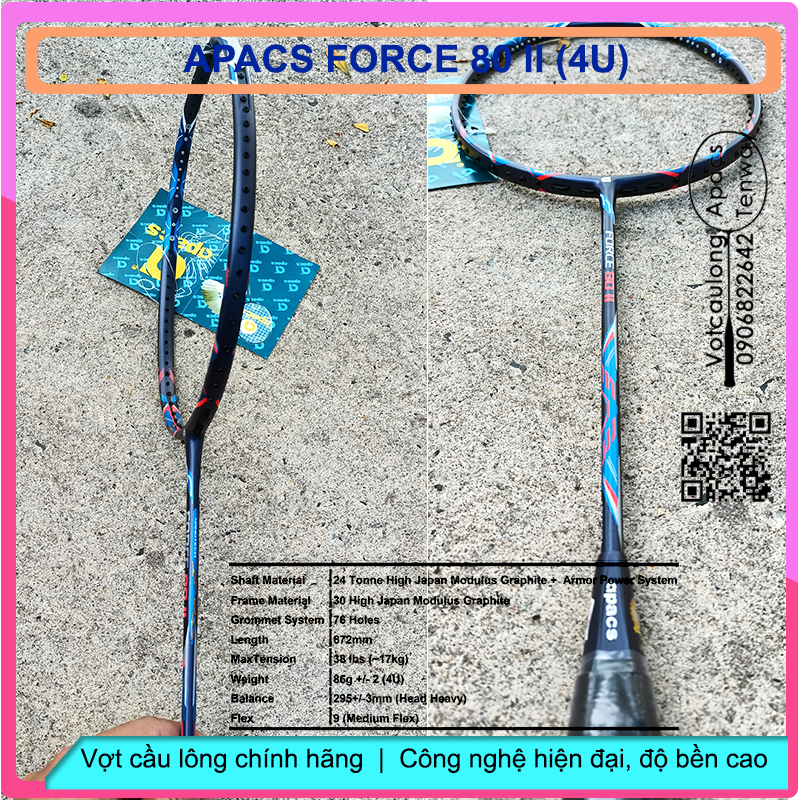 [Vợt cầu lông Apacs Force 80 II- 4U] – Vợt chuyên công, thân trợ lực, gen Quad Power System[Vợt cầu lông Apacs Force 80 II- 4U] – Vợt chuyên công, thân trợ lực, gen Quad Power System