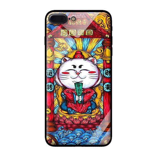 Ốp kính cường lực cho iPhone 8 Plus Mèo May Mắn Trắng - Hàng chính hãng