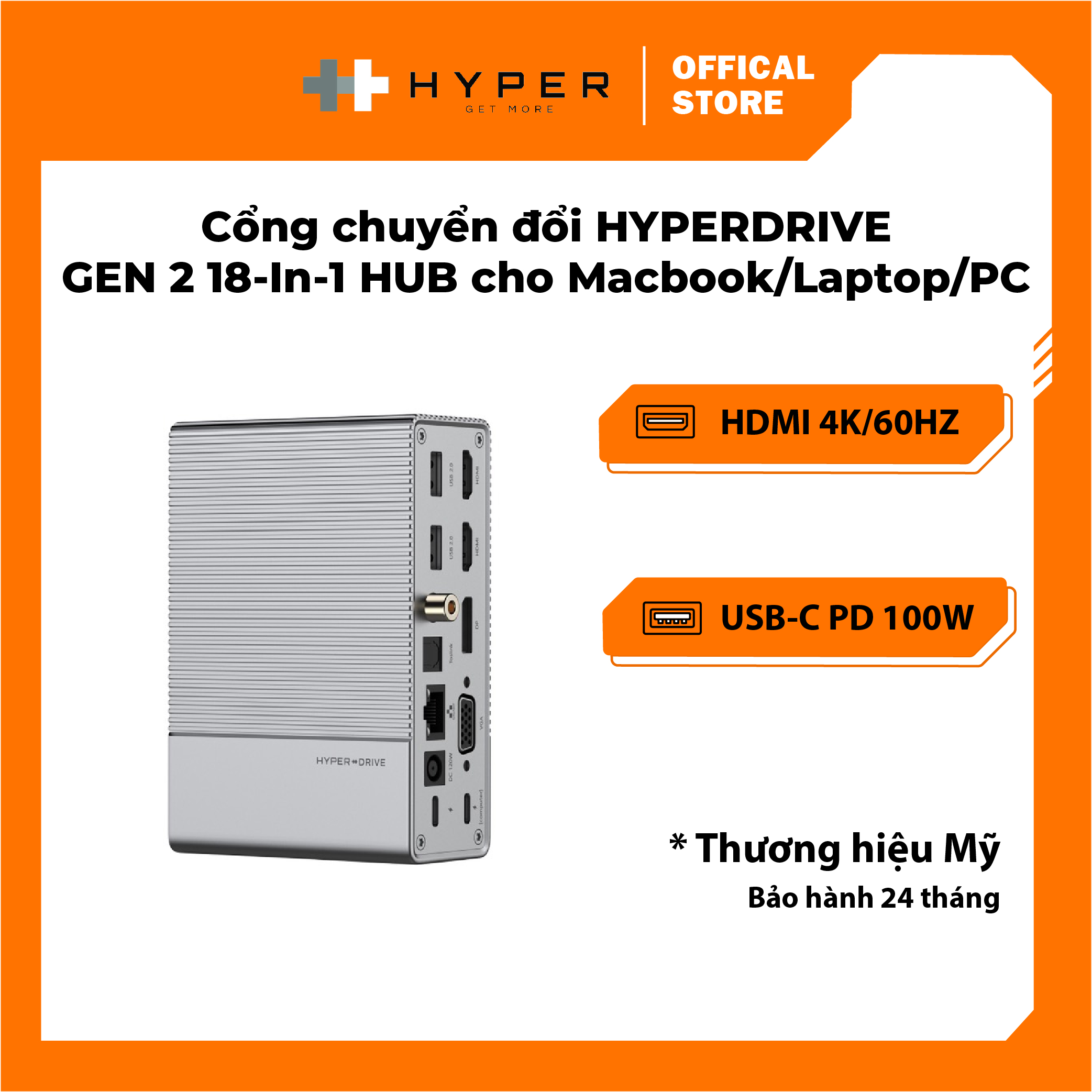 Cổng Chuyển HYPERDRIVE GEN2 18-IN-1 For Macbook / Ipad Pro 2018-2020 PC & DEVICES - HÀNG CHÍNH HÃNG