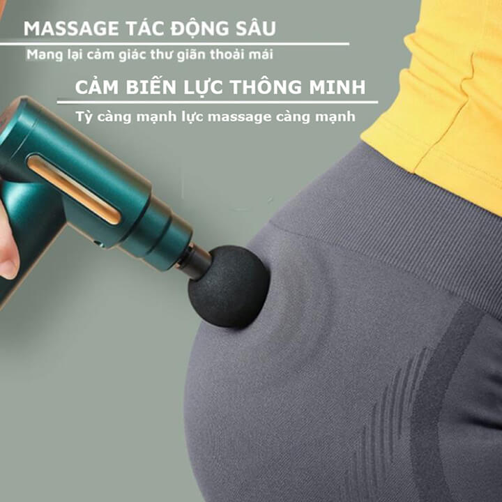Máy massage cầm tay mini đấm lưng mát xa cổ vai gáy 4 đầu 6 chế độ, có đèn Led sạc cap Type C