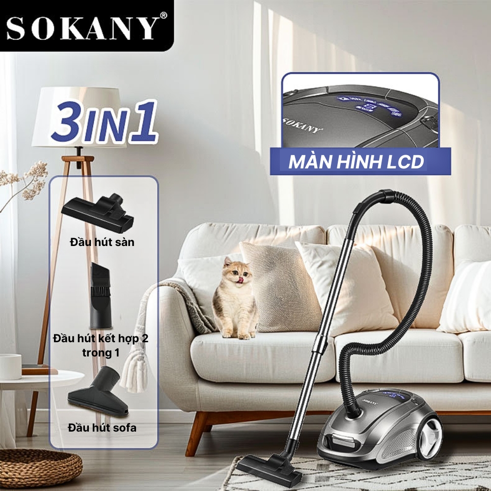 Máy hút bụi cầm tay gia đình SOKANY SK-13041 với lực hút lên đến 220.000Pa có màn hình LCD vô cùng tiện ích - HÀNG CHÍNH HÃNG - DELIYA