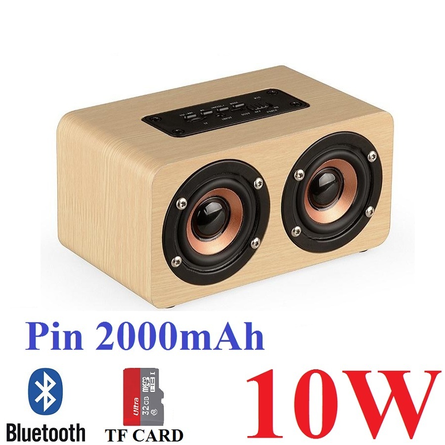 Loa gỗ bluetooth hifi super bass stereo speaker gắn thẻ nhớ g4 màu be